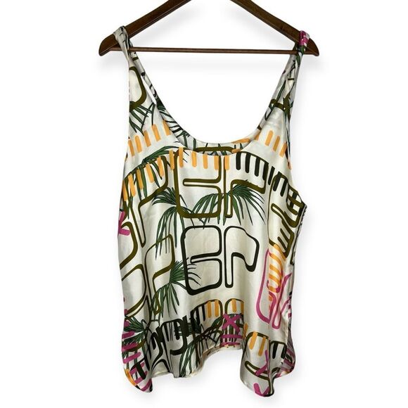 Be Parisian 100% French Silk Twist Tank Top Blouse Botanical Floral Medium Large - Picture 4 of 11